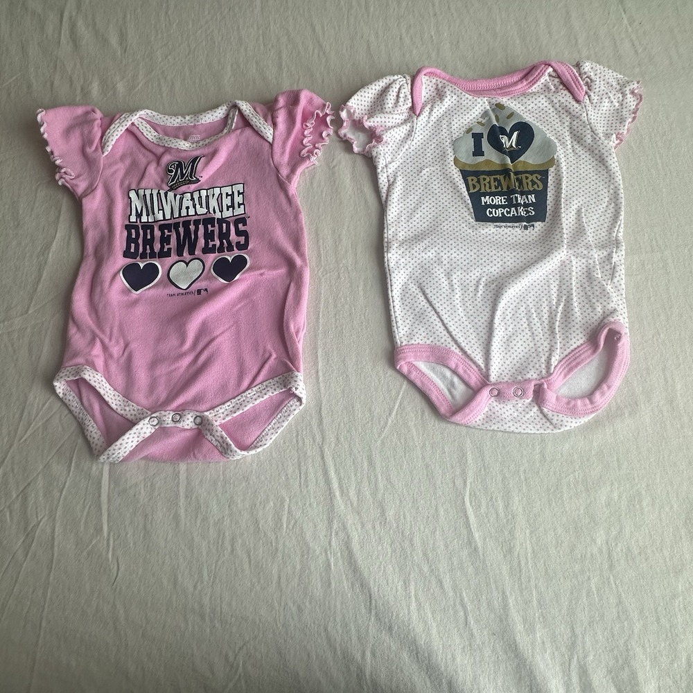 Infant Size 18 Months Milwaukee Brewers Outfit Bundle, 2‎ One Piece,Pink & White